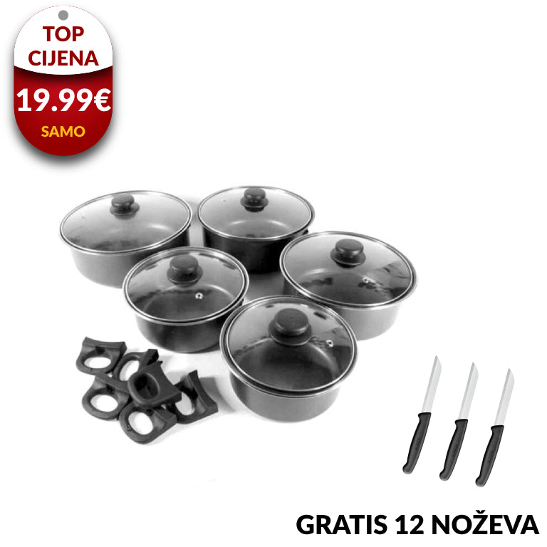 10-dijelni set lonaca+ GRATIS 12 NOŽEVA