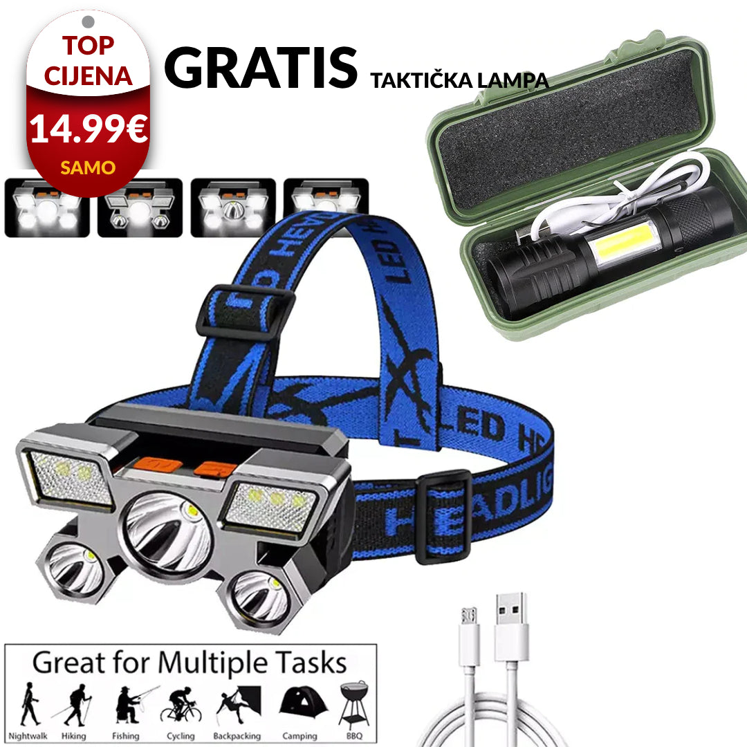 Naglavna lampa + GRATIS Taktička lampa