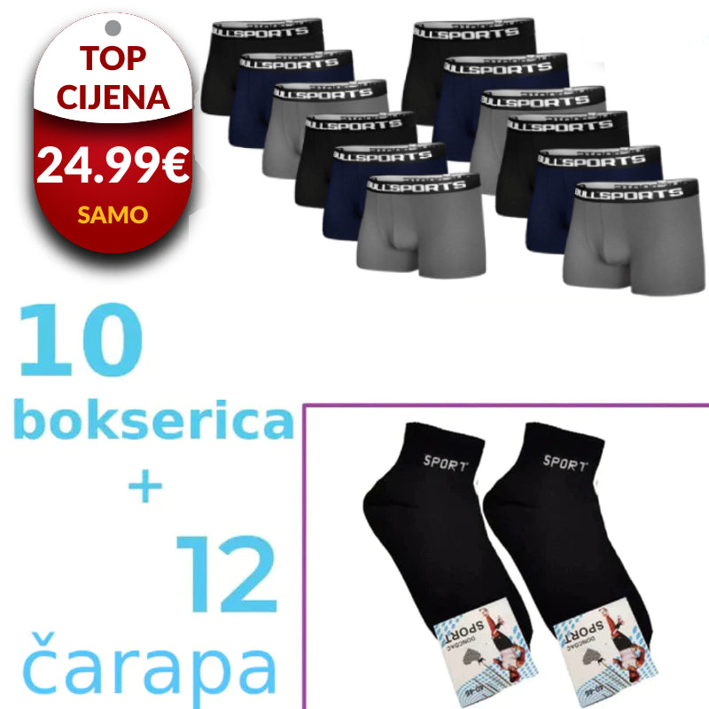 Bokserice (Mix Boje) i Čarape/Stopalice – 10+12