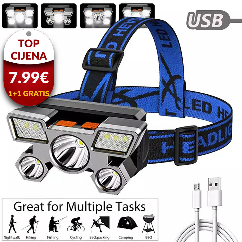Naglavna lampa s 5 LEDica 1+1 GARTIS