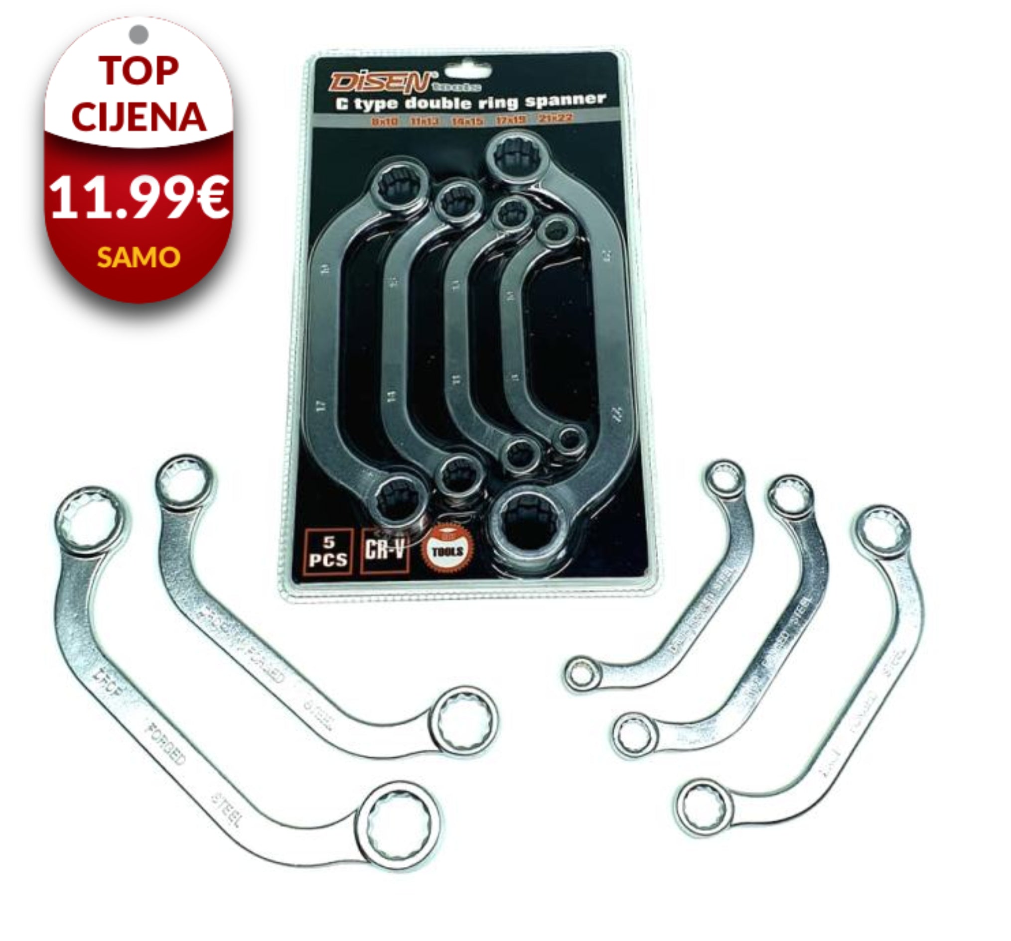 Set svinutih okastih ključeva - banana ključevi (5 komada)